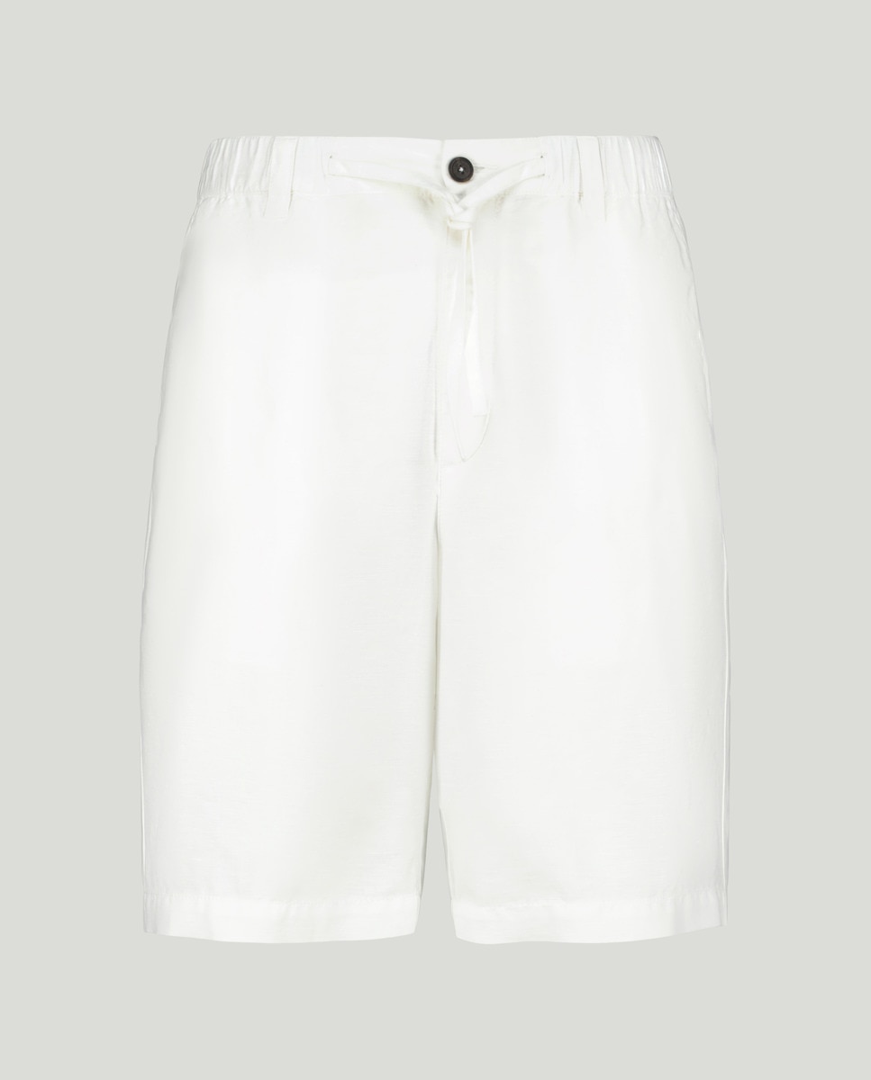 Bermudas Regular de Linho de Algodão Branco-4