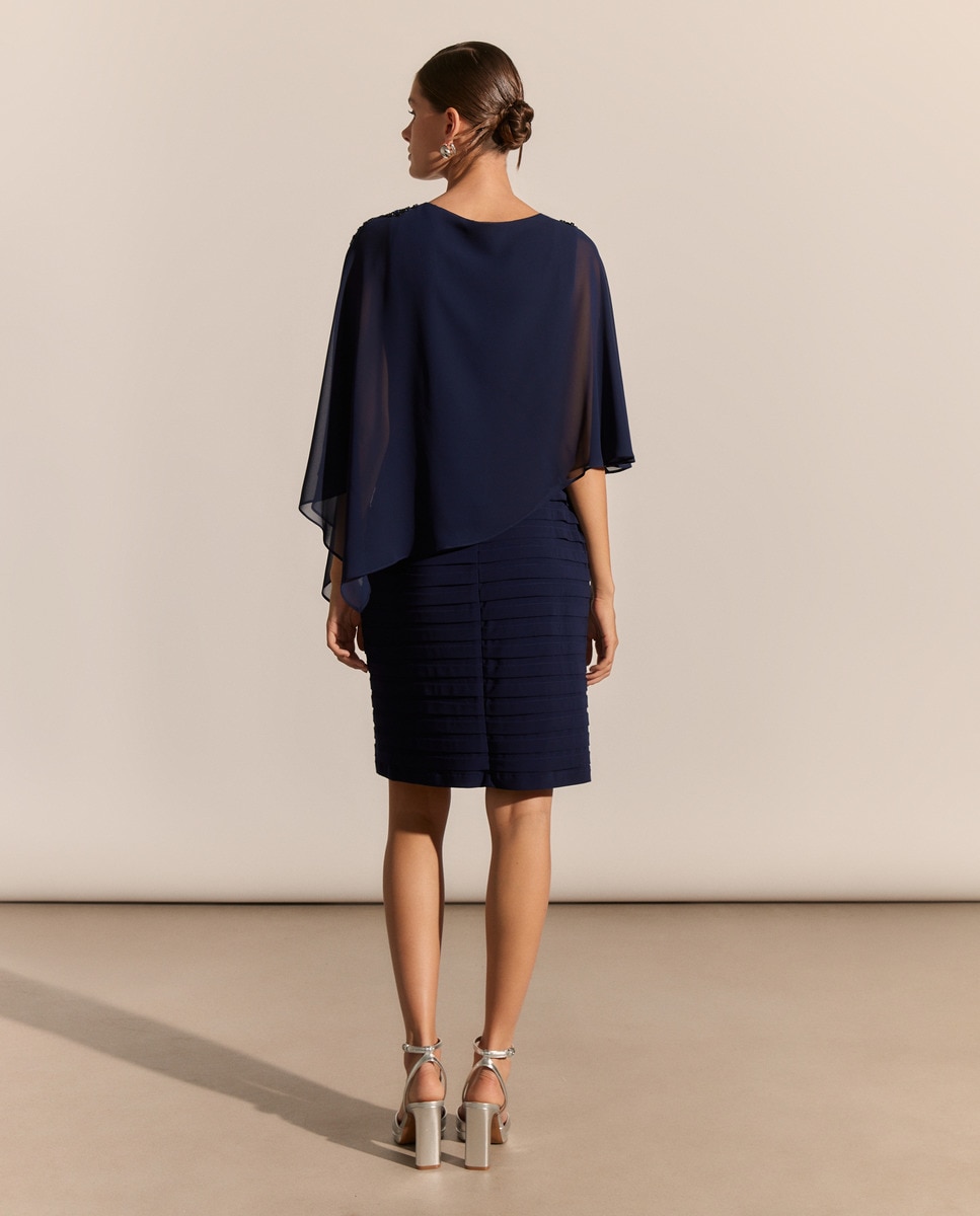 Vestido Curto de Camadas com Pregas Azul-marinho-6