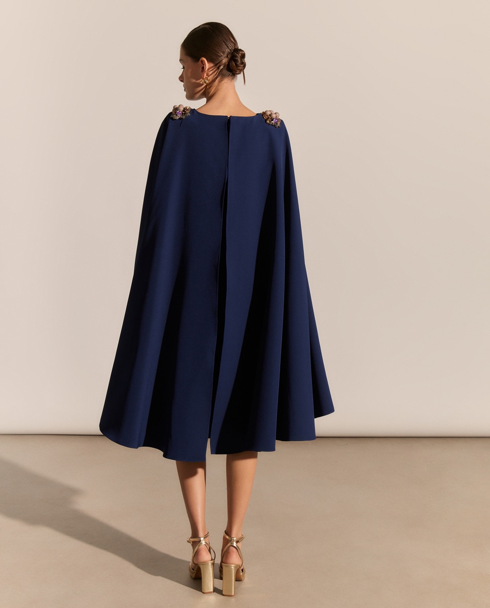 Vestido Curto de Camadas com Fecho Metálico no Ombro Azul-marinho-6