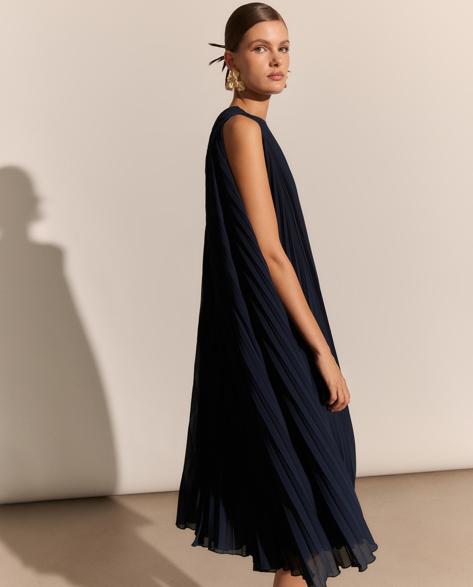 Vestido Curto de Capa Azul-marinho-3