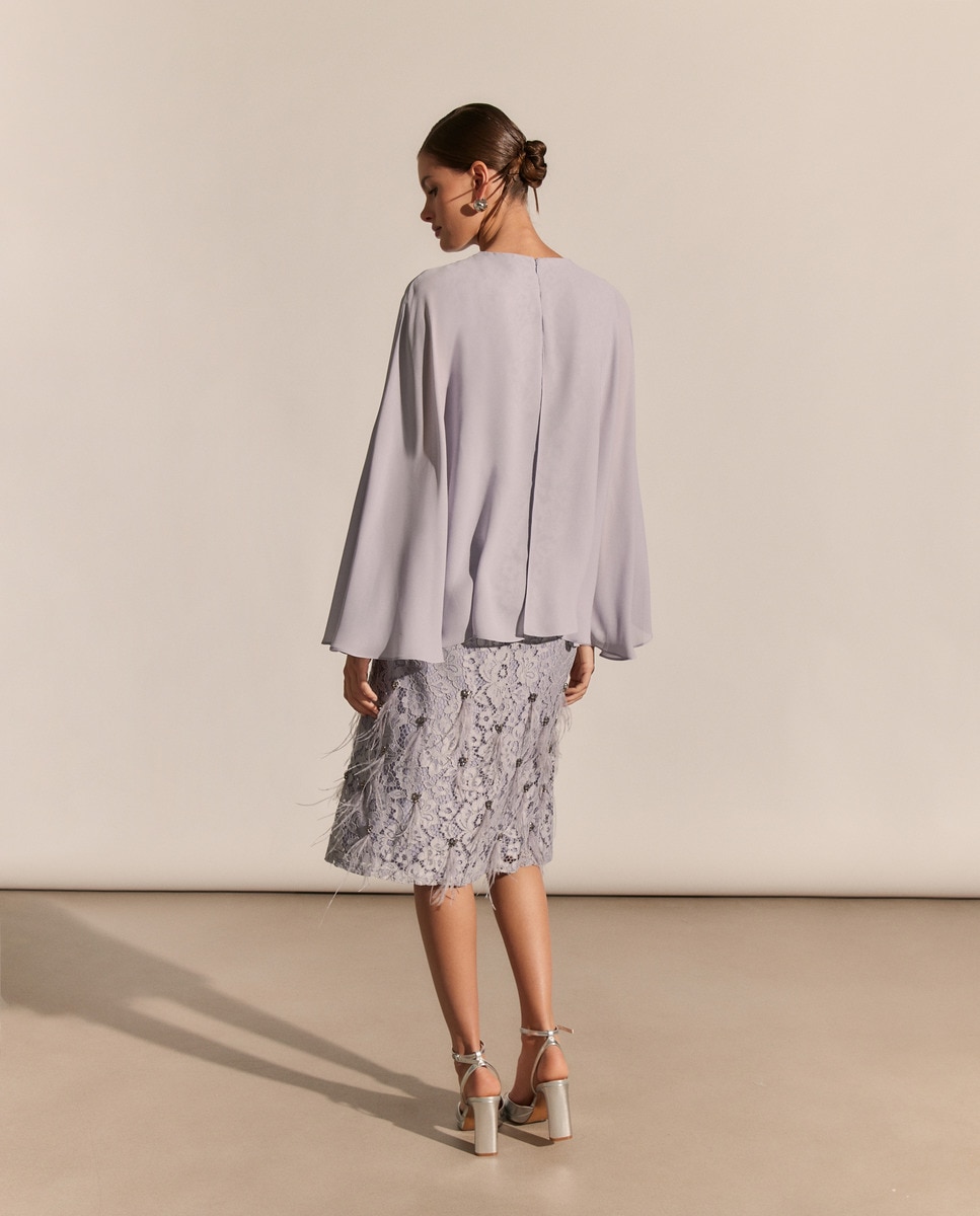 Vestido curto com renda Cinzento-claro-6