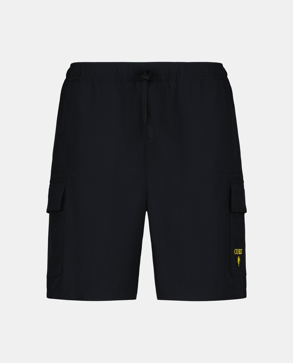 Calções de Banho Cargo Lisos com Dois Bolsos Laterais Preto-3