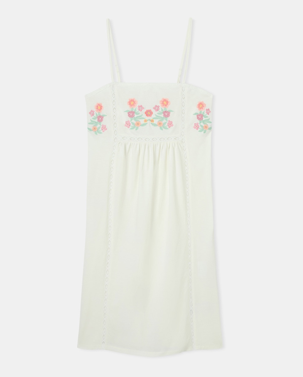 Camisa de Dormir de Alças com Bordado Floral no Decote 120 Cru-3