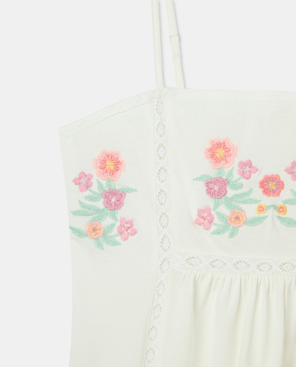 Camisa de Dormir de Alças com Bordado Floral no Decote 120 Cru-4