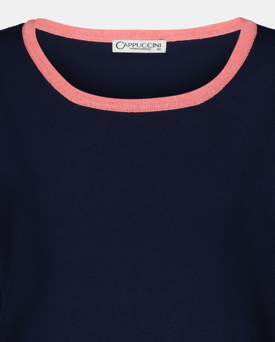 Camisola de Malha Lisa com Manga Curta Azul-marinho-5