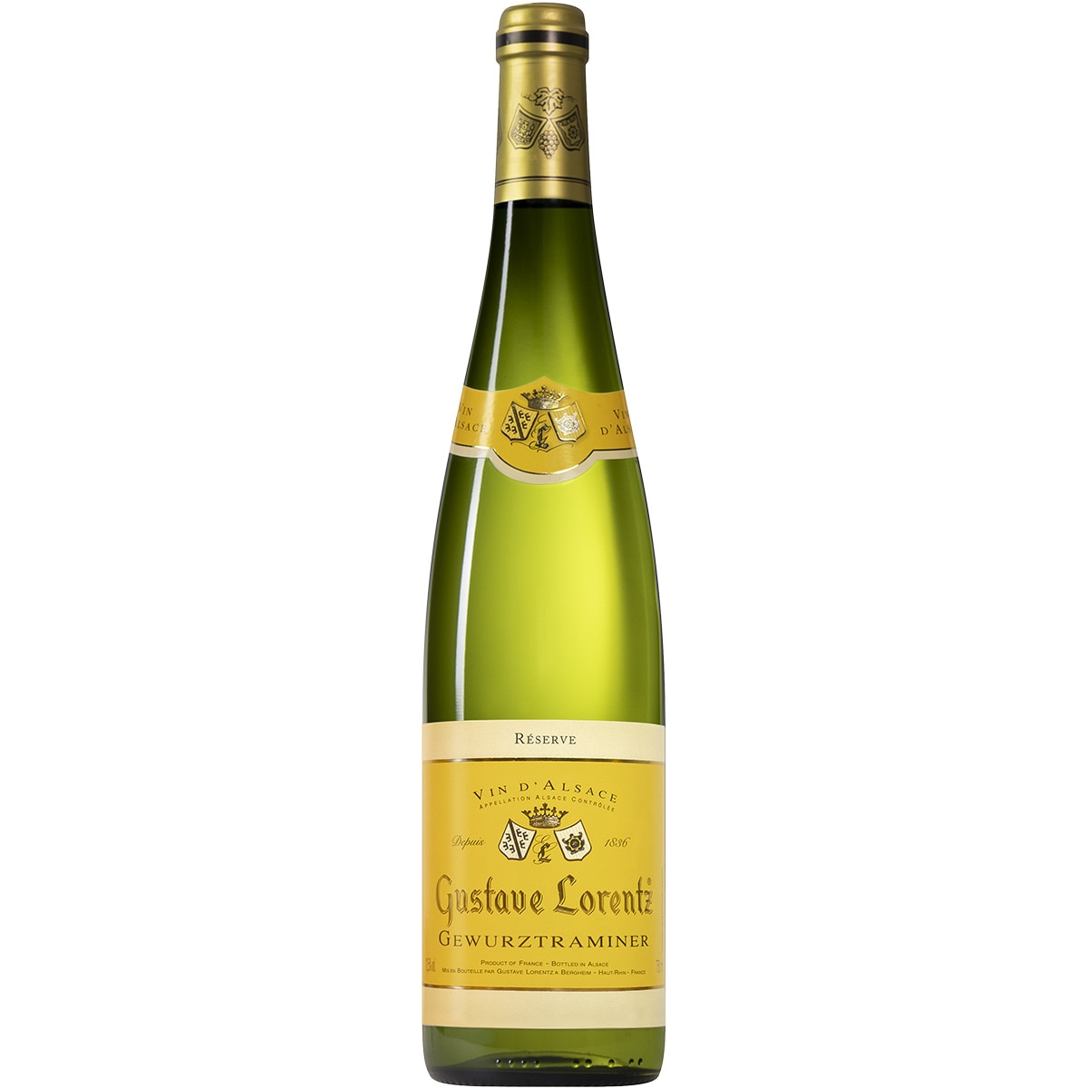 vino blanco Gewurztrraminer reserva AOC Alsacia de Francia botella 75 cl