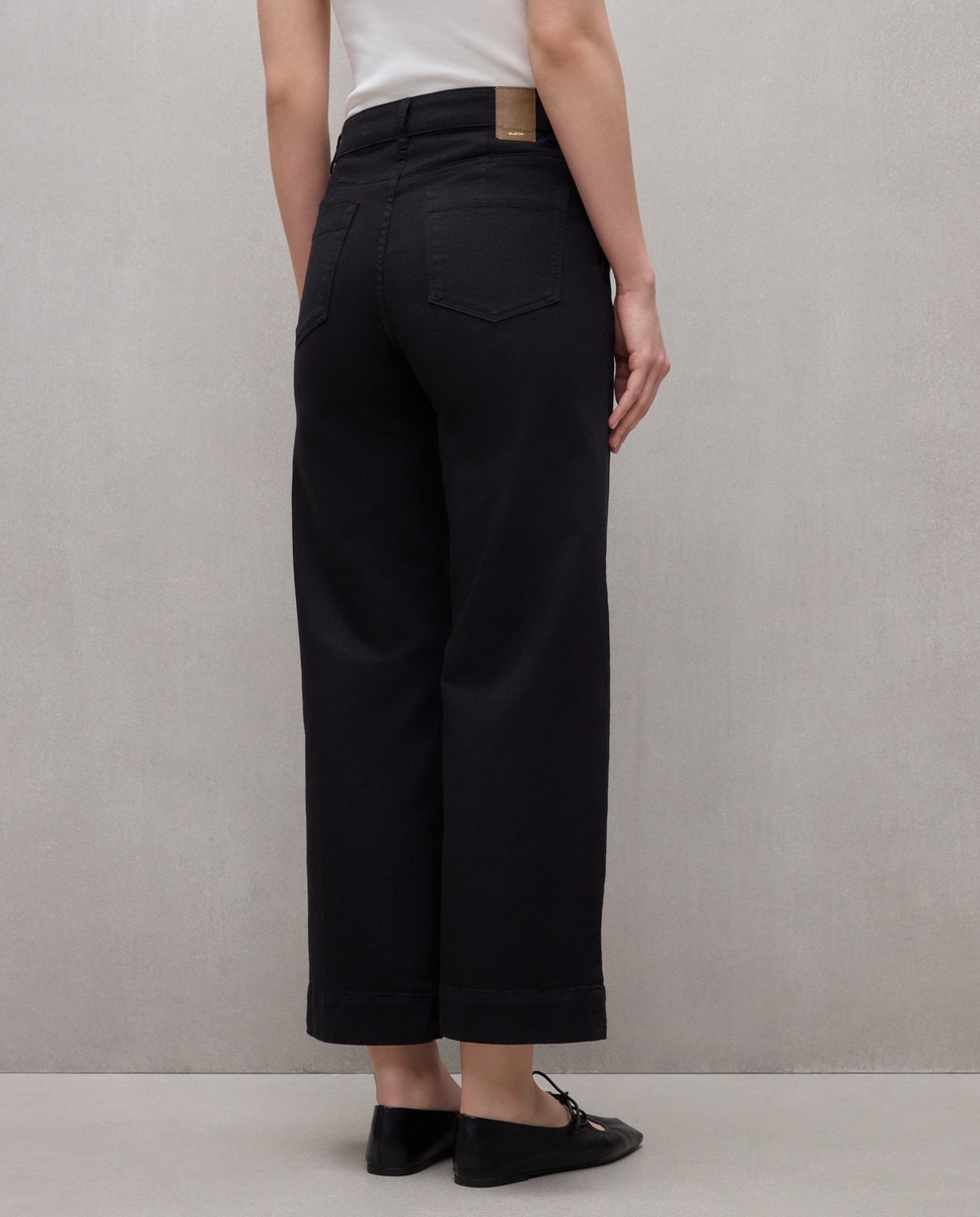 Jeans Cropped Wide Leg com Botões Preto-3