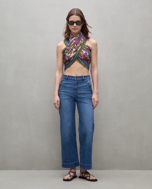 Imagem 0 de Jeans Cropped Wide Leg com Botões