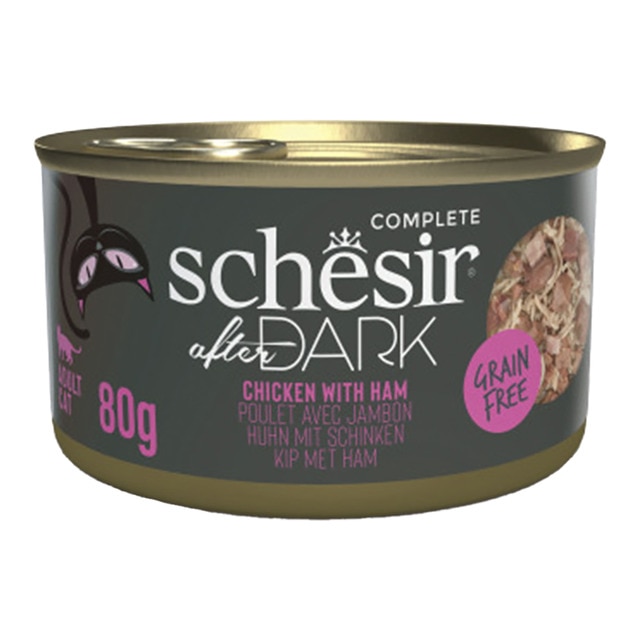 Imagen 0 de Comida húmeda para gatos adultos Schesir After Dark filetes de pollo con jamón, 80g