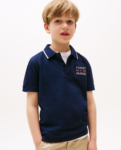 Imagen 0 de Polo de niño de manga corta liso con logo en el pecho