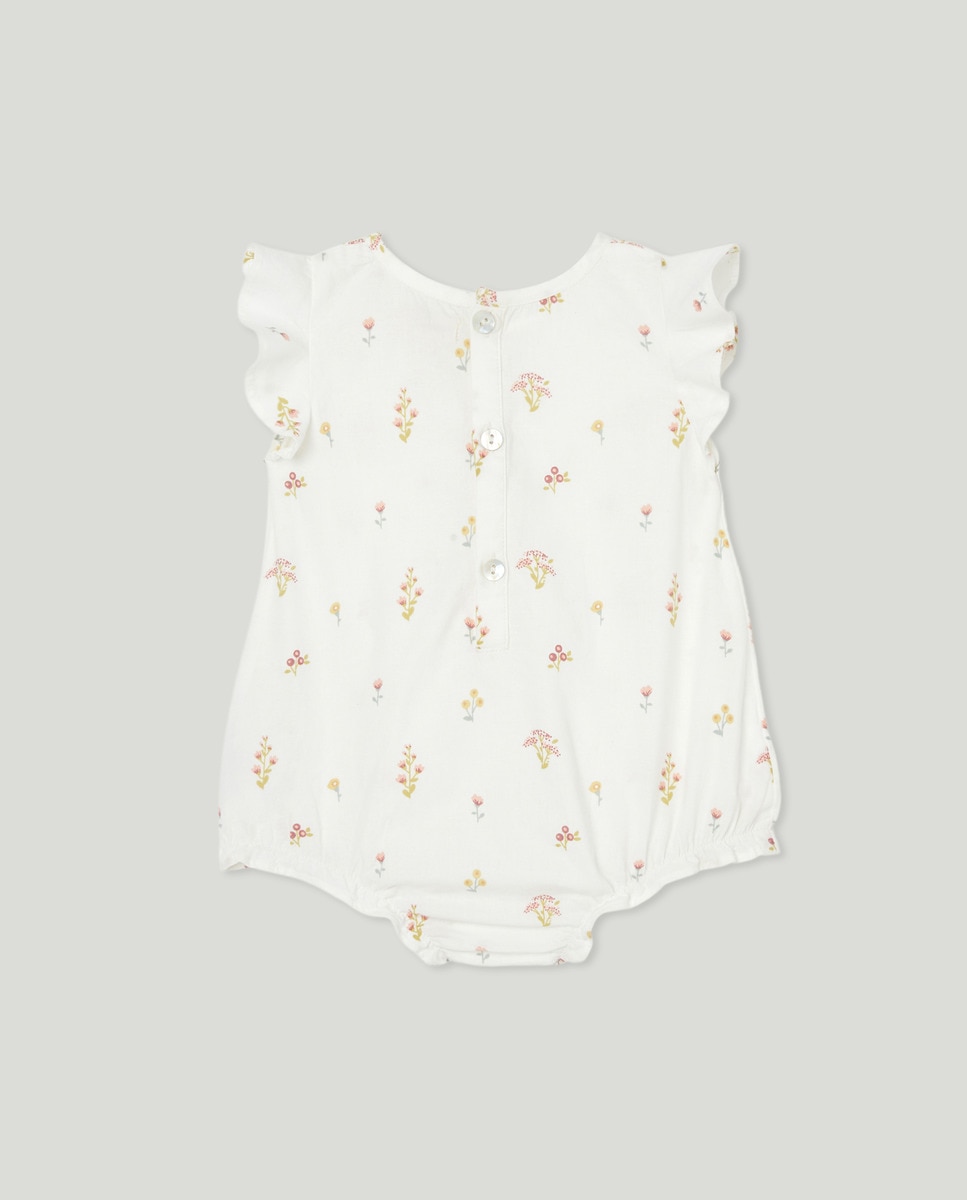 Pijama de bebé corto popelin flores Crudo-2