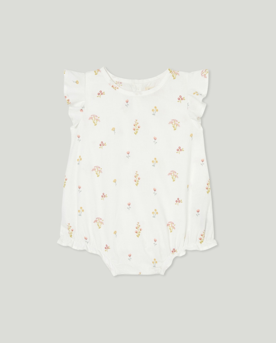 Pijama de bebé corto popelin flores Crudo-1