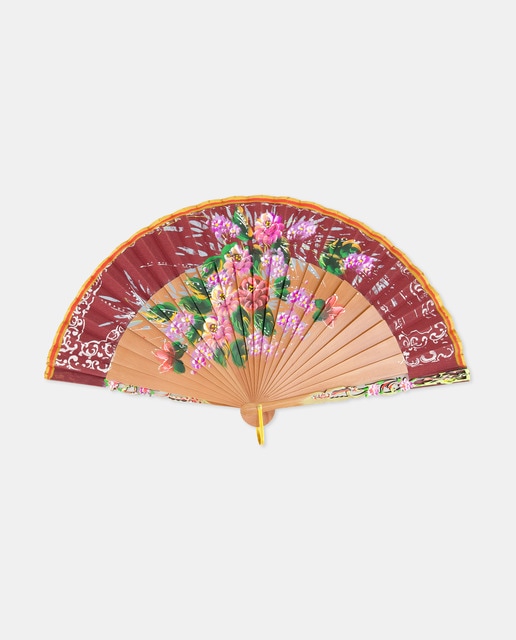 Imagem 0 de Leque de Madeira com Estampado Floral e Estrutura Trabalhada