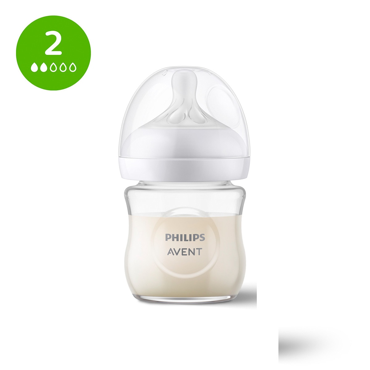 Biberón de cristal 120ml Philips Avent Response, Tetina flujo 2 lento Blanco-1