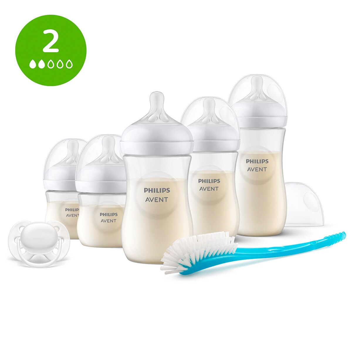 Imagen 0 de Pack regalo Philips Avent Natural Response, 5 biberones 125 - 330ml + chupete ultrasoft + cepilllo de limpieza, Tetina flujo 2 lento Blanco