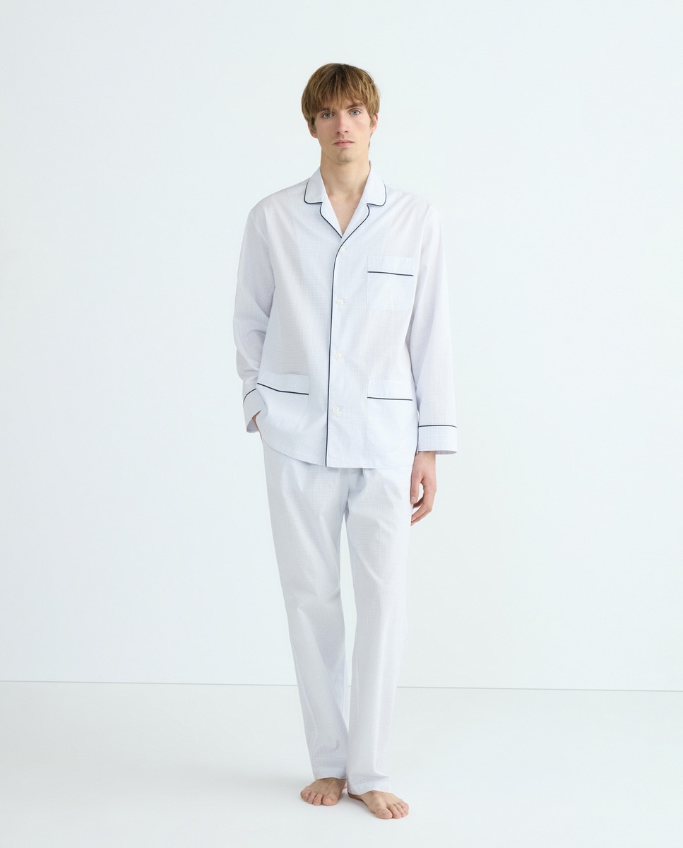 Pijama de Popelina aos Quadrados Branco-1
