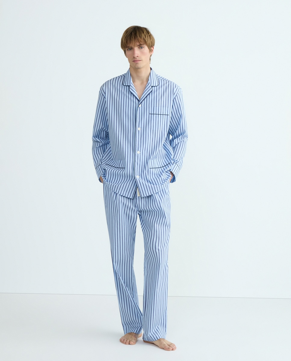 Pijama de Popelina às Riscas Azul-marinho-1
