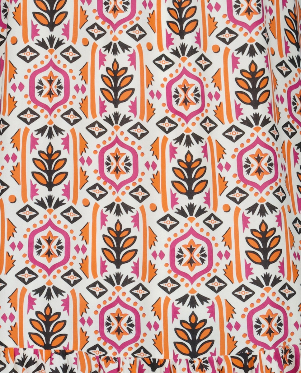 Vestido Comprido com Estampado Étnico Castanho-5