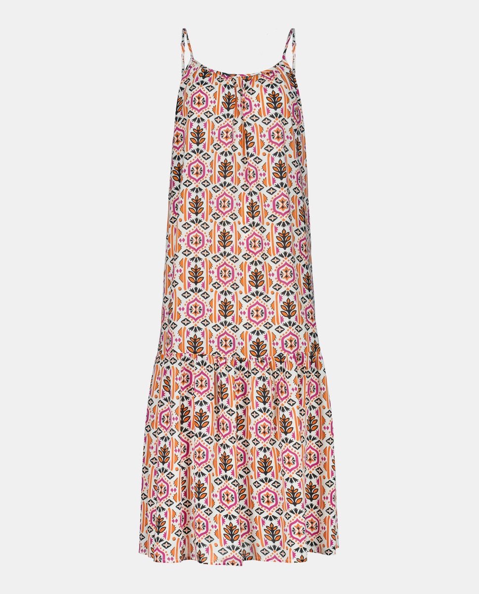Vestido Comprido com Estampado Étnico Castanho-4