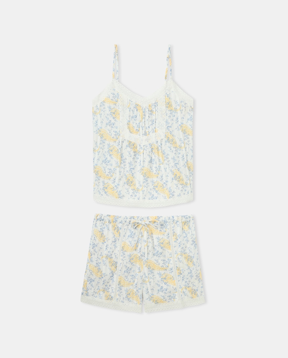 Pijama com Alças e Pregas no Decote Branco-3