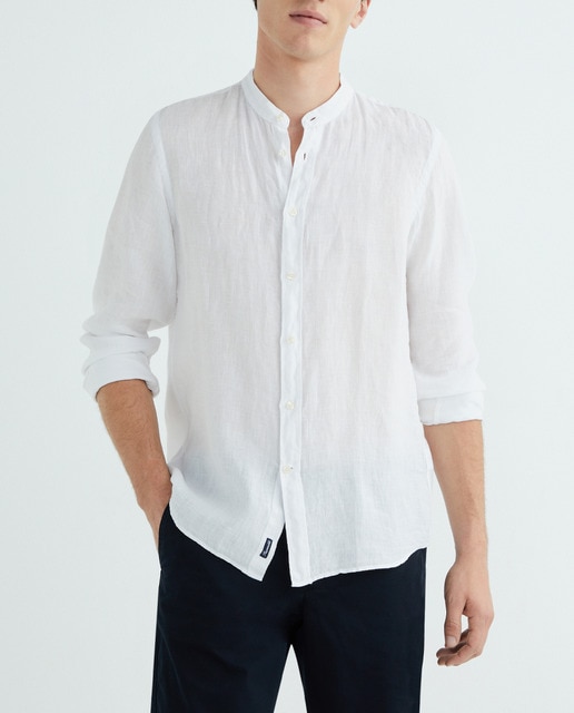 Imagen 0 de Camisa de hombre de lino cuello mao slim fit