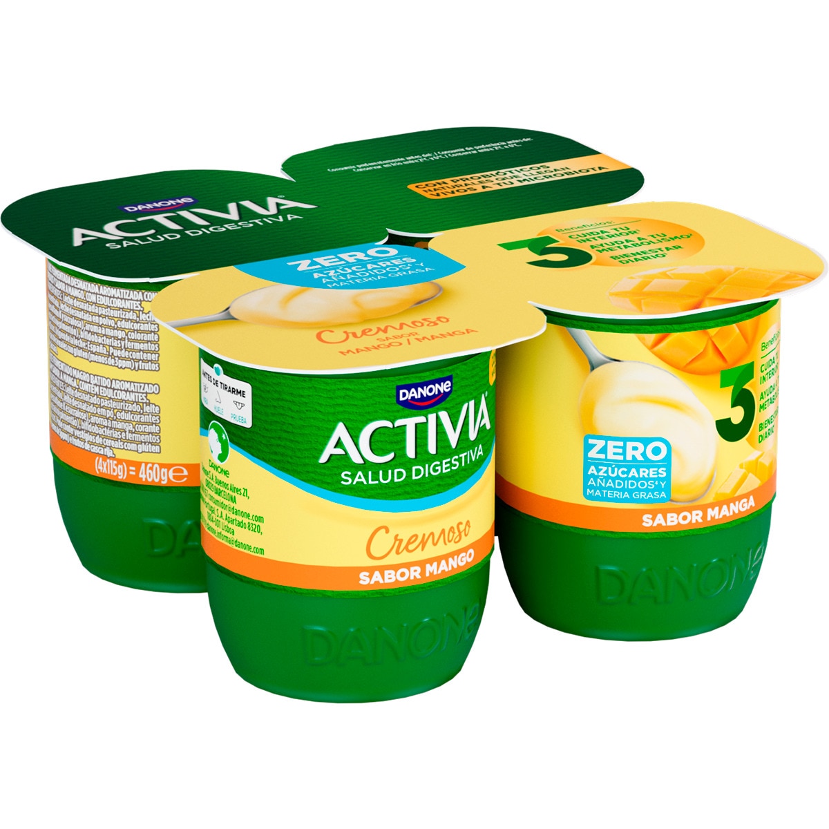 Activia Iogurte de Manga 0% Pack 4 unidades embalagem 115 g