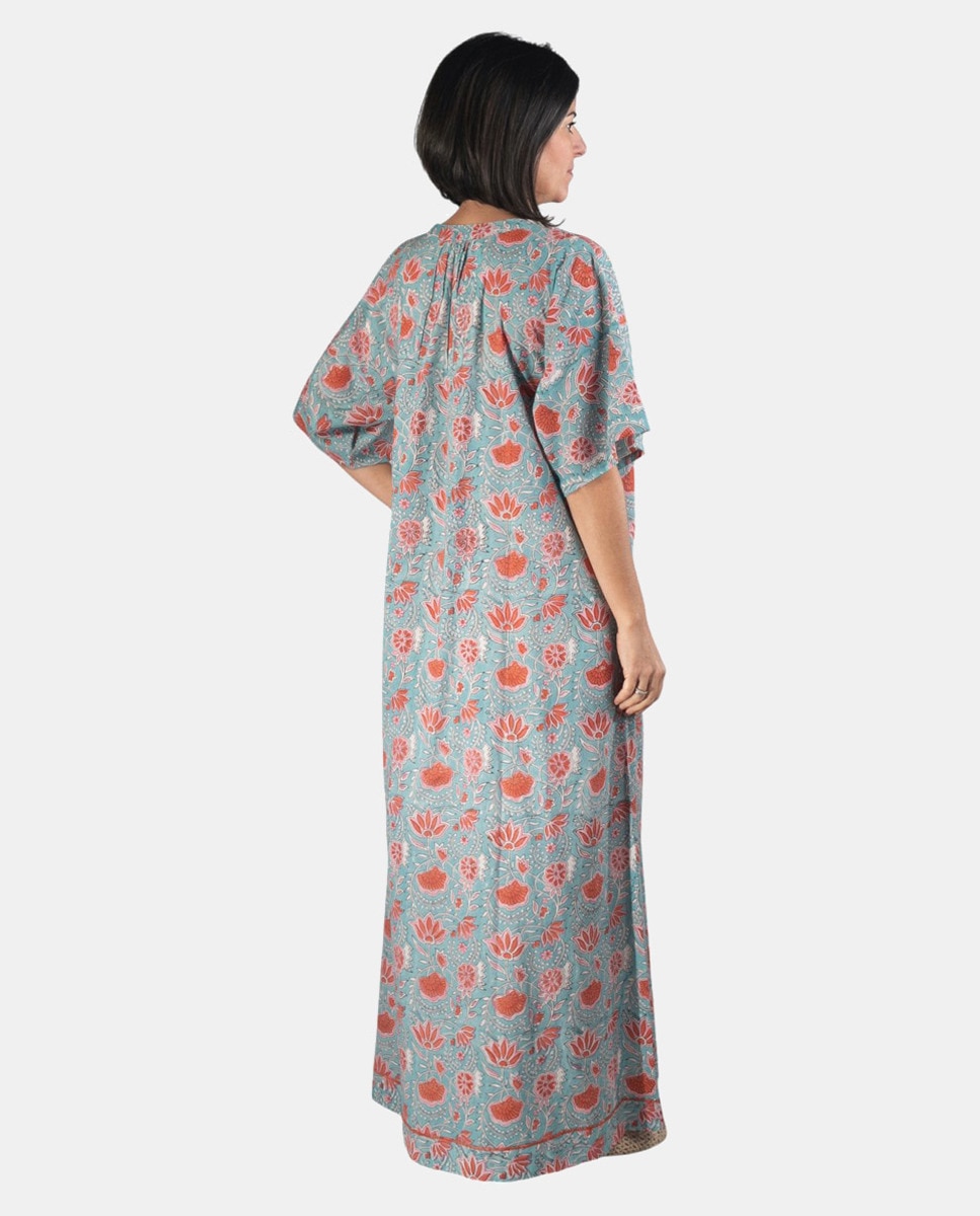 Kaftan comprido com estampado floral Azul-claro-2