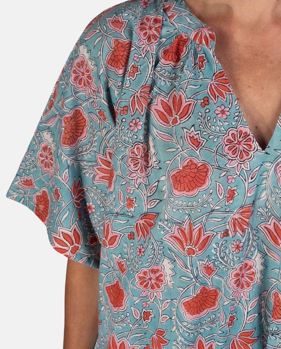 Kaftan comprido com estampado floral Azul-claro-3