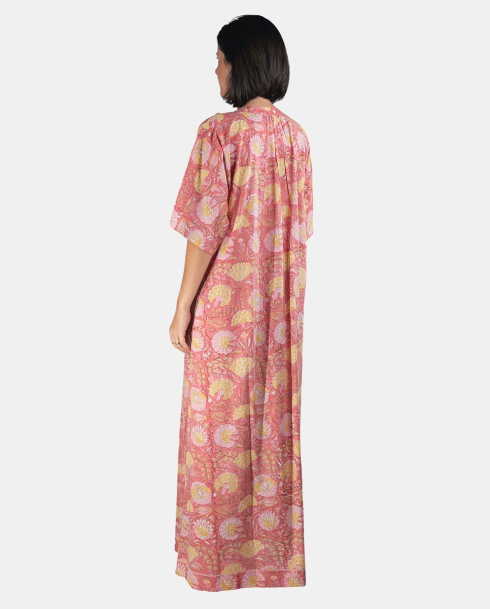 Kaftan comprido com estampado floral Rosa-2