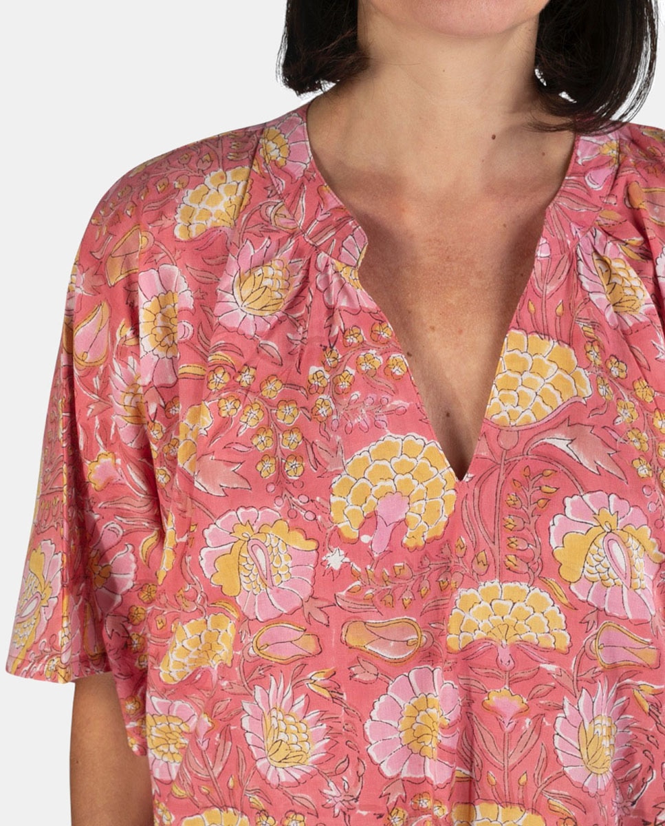 Kaftan comprido com estampado floral Rosa-3