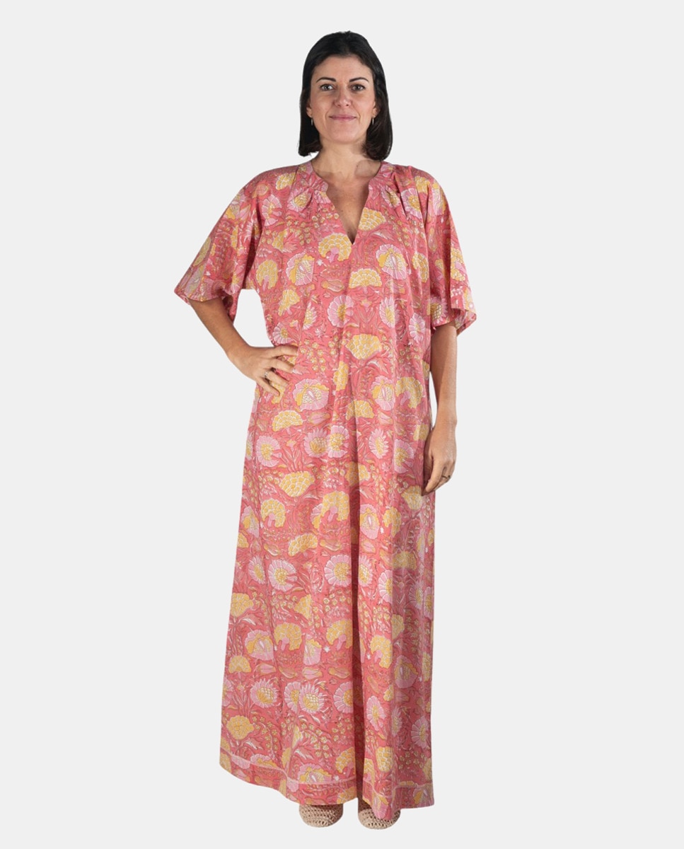 Kaftan comprido com estampado floral Rosa-1