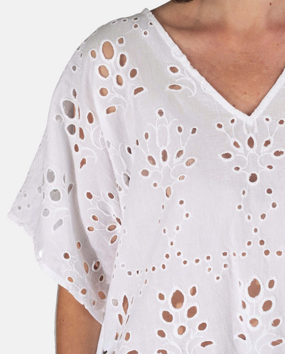 Kaftan Bordado Rendilhado Branco-3