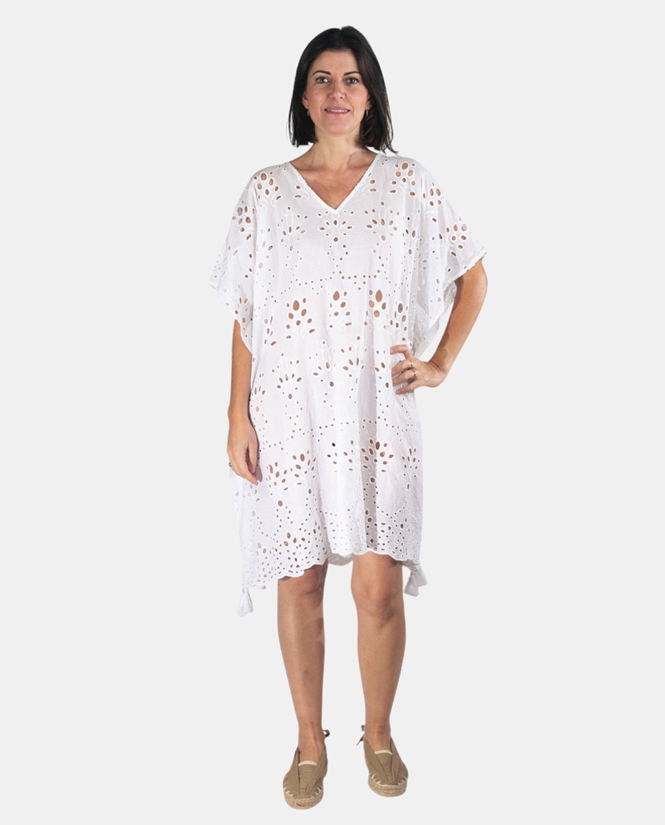 Kaftan Bordado Rendilhado Branco-1