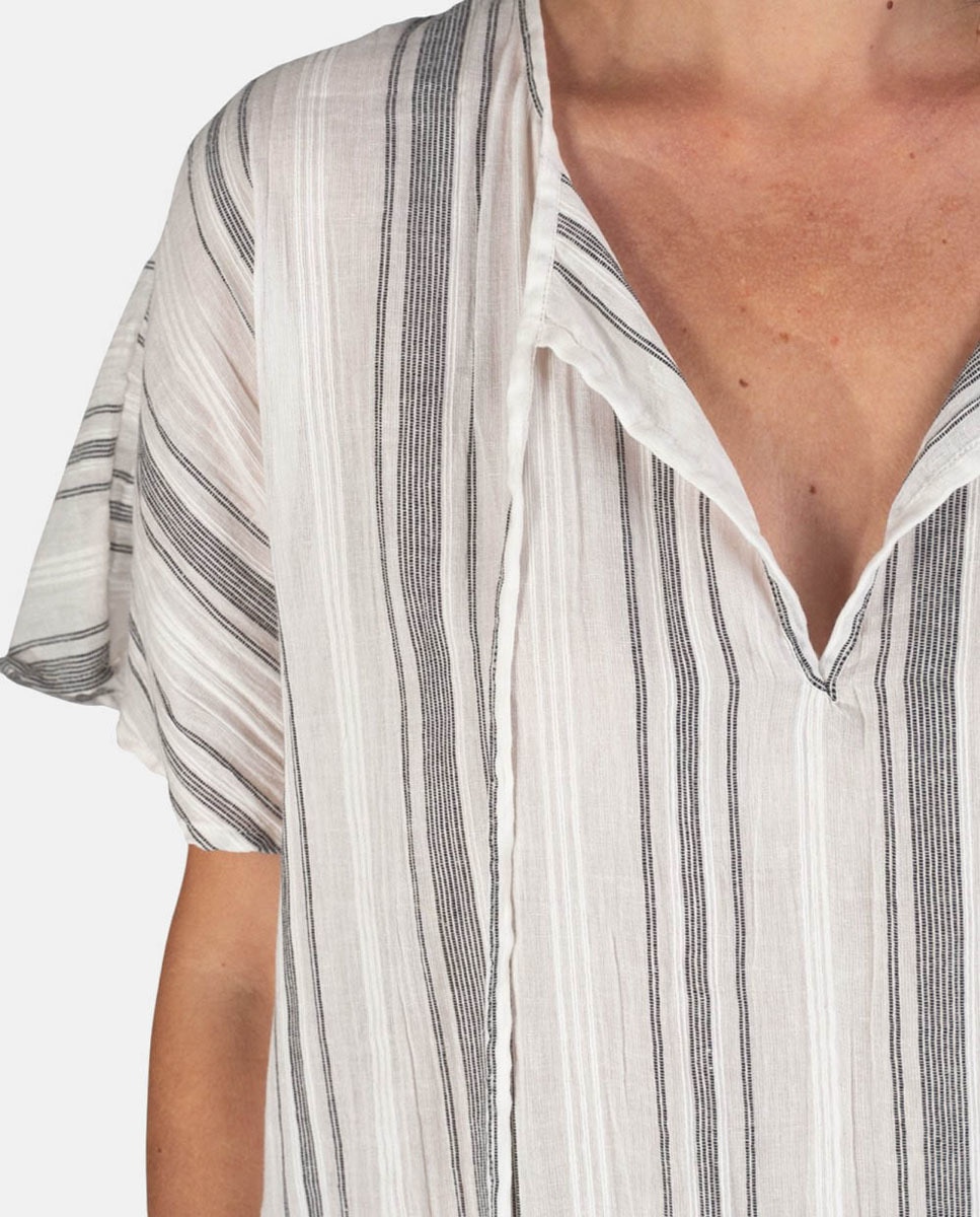 Kaftan com Estampado às Riscas Preto-3