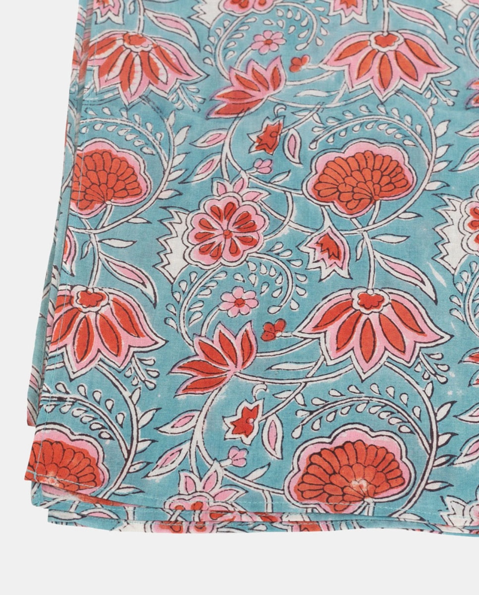 Páreo de Algodão com Estampado Floral Azul-claro-2