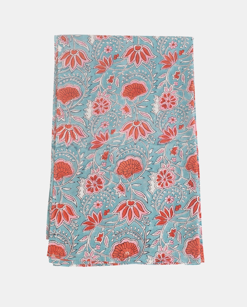 Páreo de Algodão com Estampado Floral Azul-claro-1