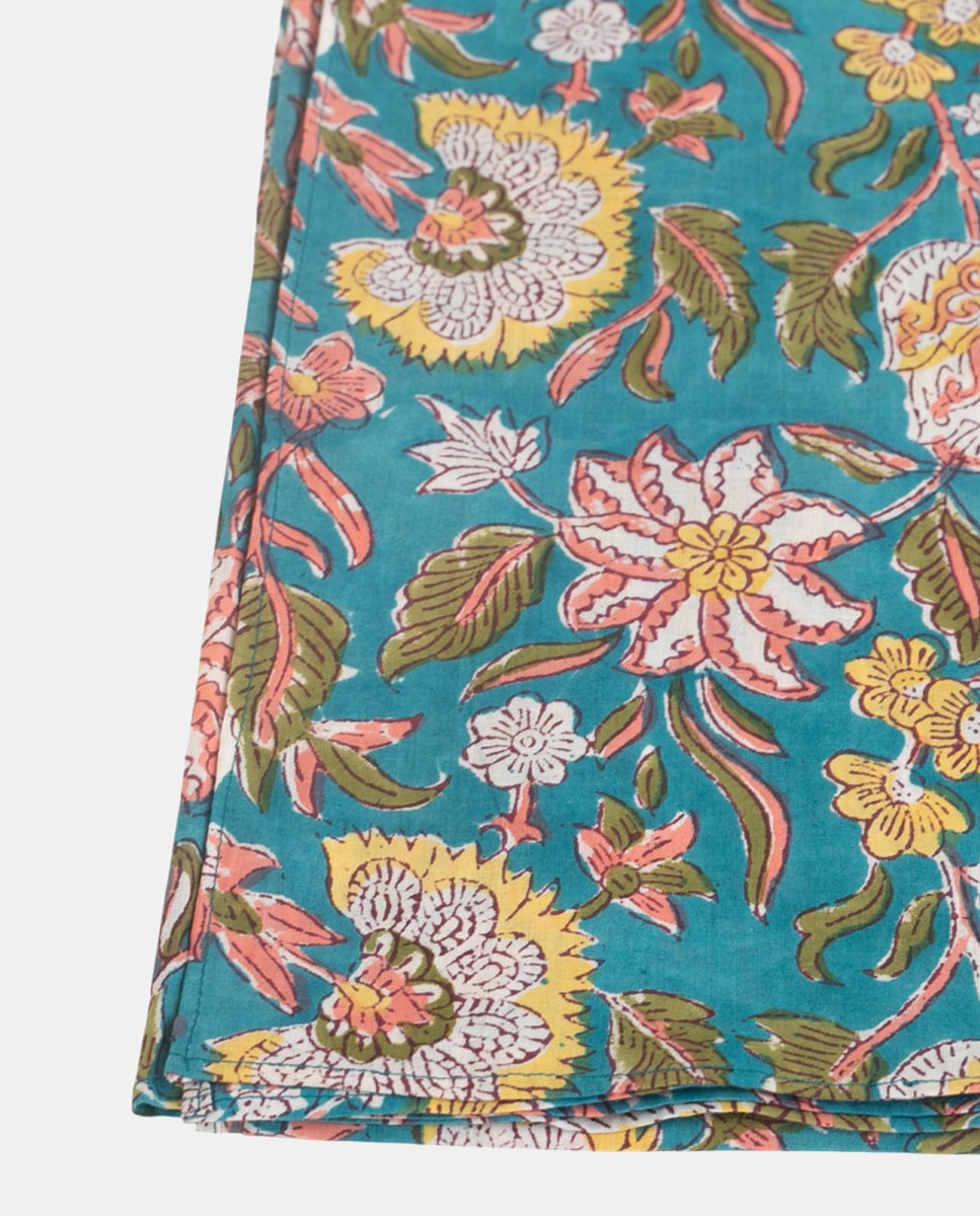 Páreo de Algodão com Estampado Floral Turquesa-2