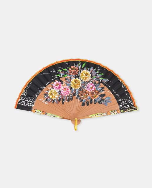 Imagem 0 de Leque de Madeira com Estampado Floral e Estrutura Trabalhada