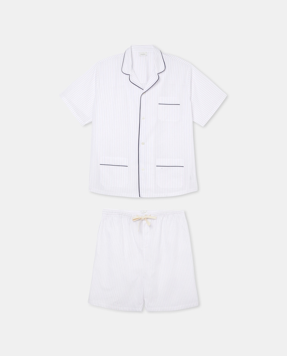 Pijama Curto em Popelina às Riscas Branco-3