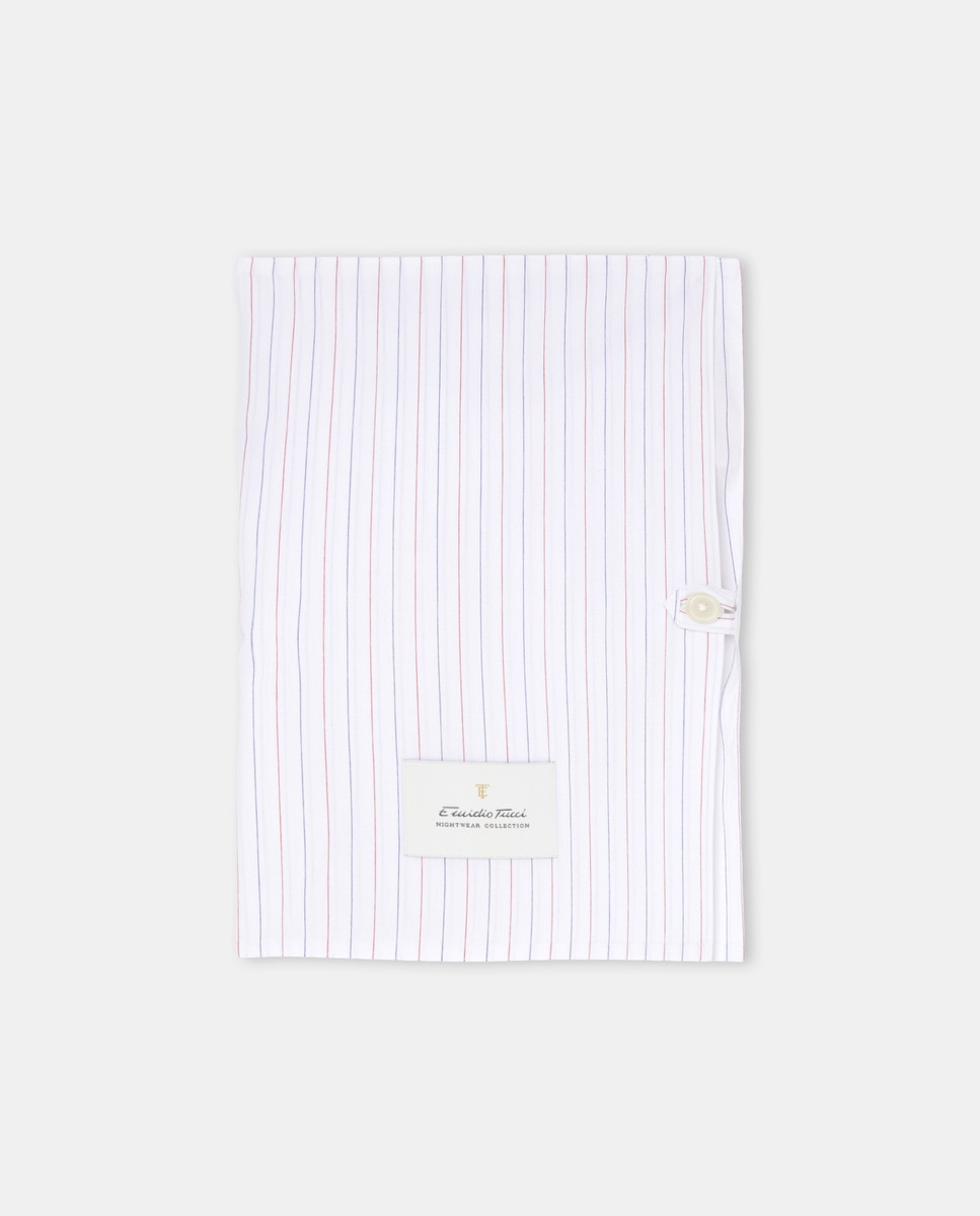 Pijama Curto em Popelina às Riscas Branco-5