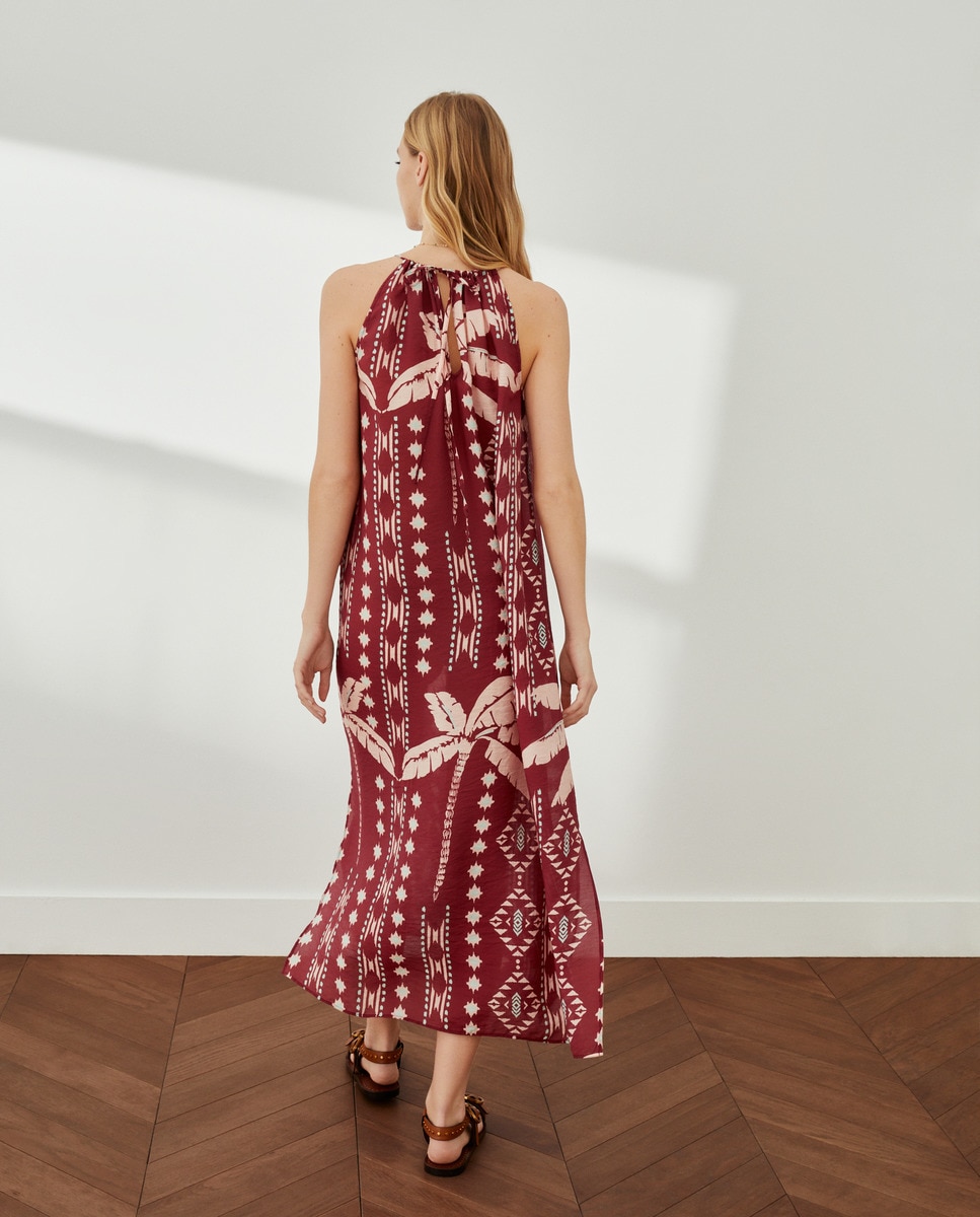 Vestido Estampado Halter Vermelho-3