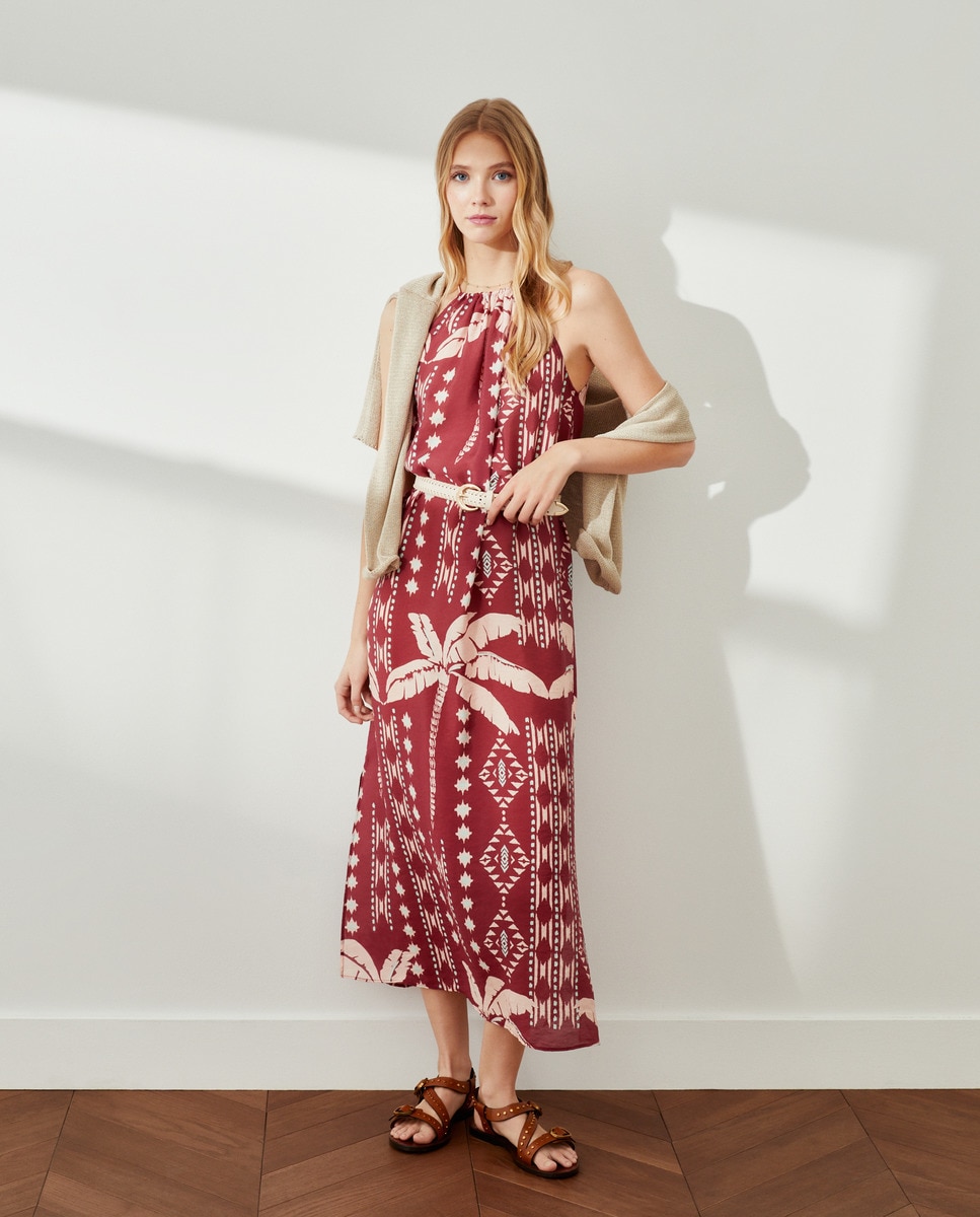 Vestido Estampado Halter Vermelho-2