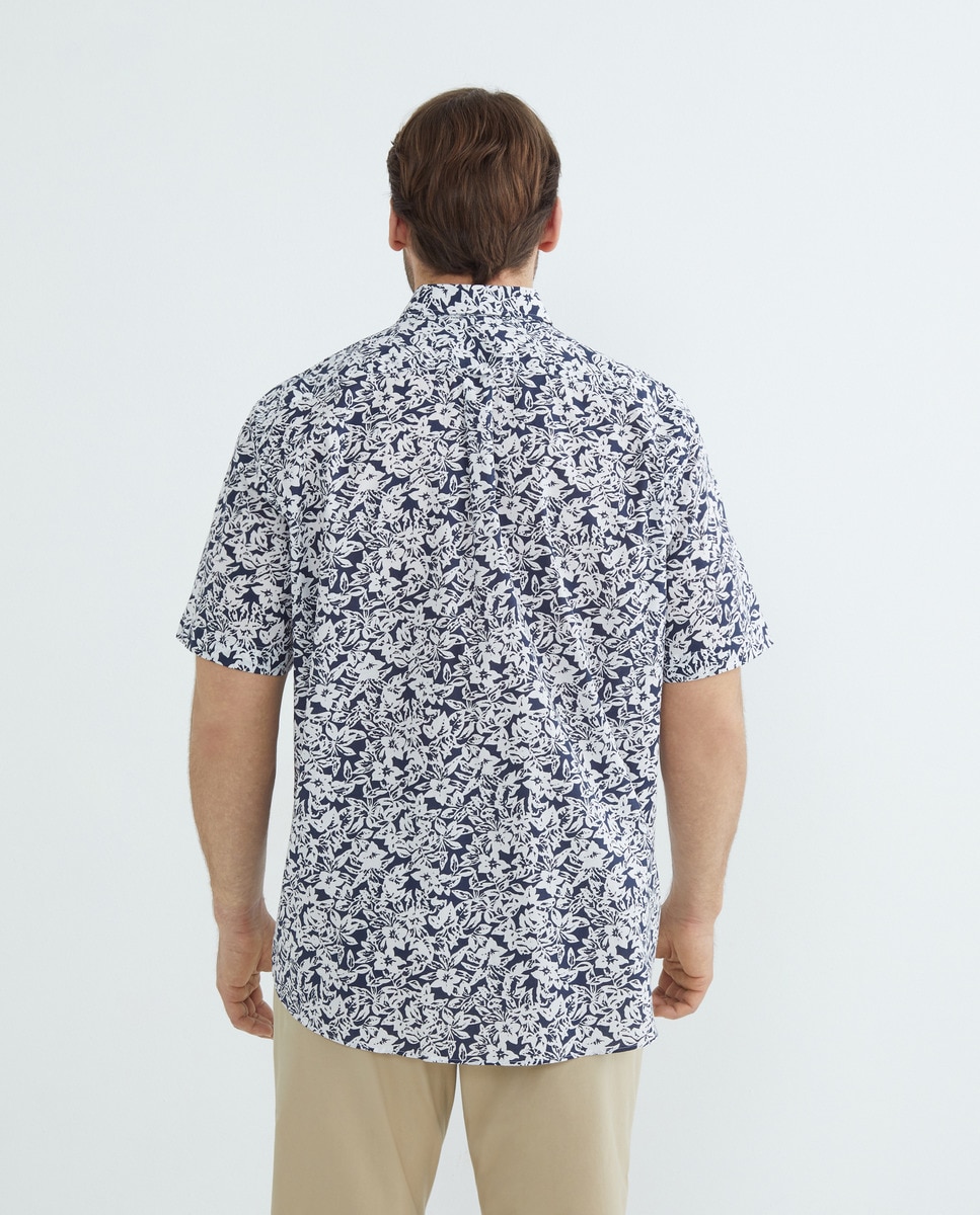 Camisa Tamanhos Grandes Estampada com Manga Curta Azul-claro-3