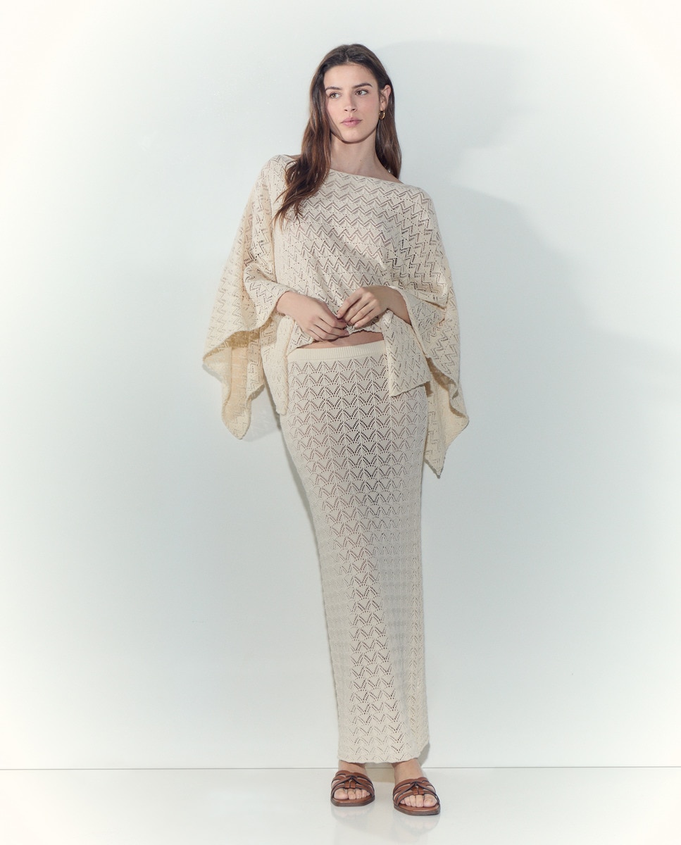 Poncho de Malha Liso 120 Cru-2