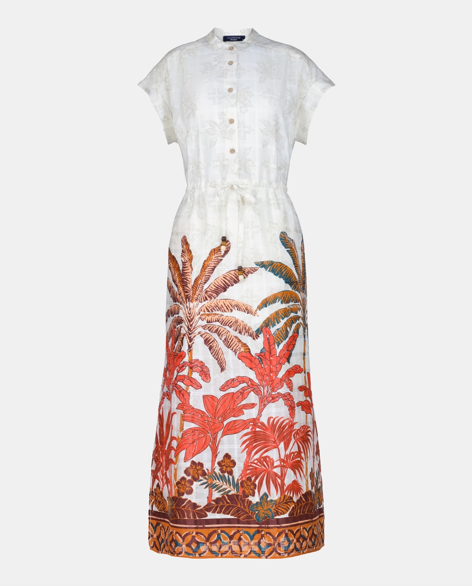 Vestido Kaftan com Estampado Posicional de Palmeira Vermelho-4