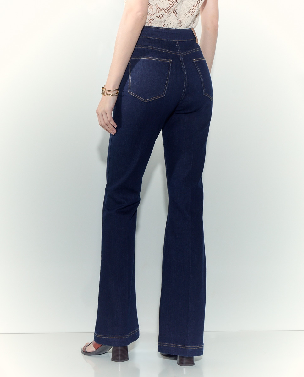 Jeans Flare com Abotoadura e Cintura Subida Azul-índigo-3