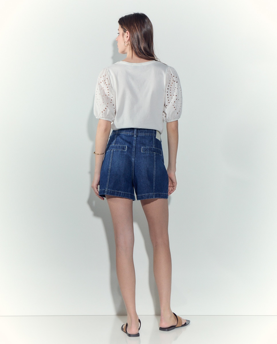Bermudas com Costura nos Bolsos Azul pálido-3