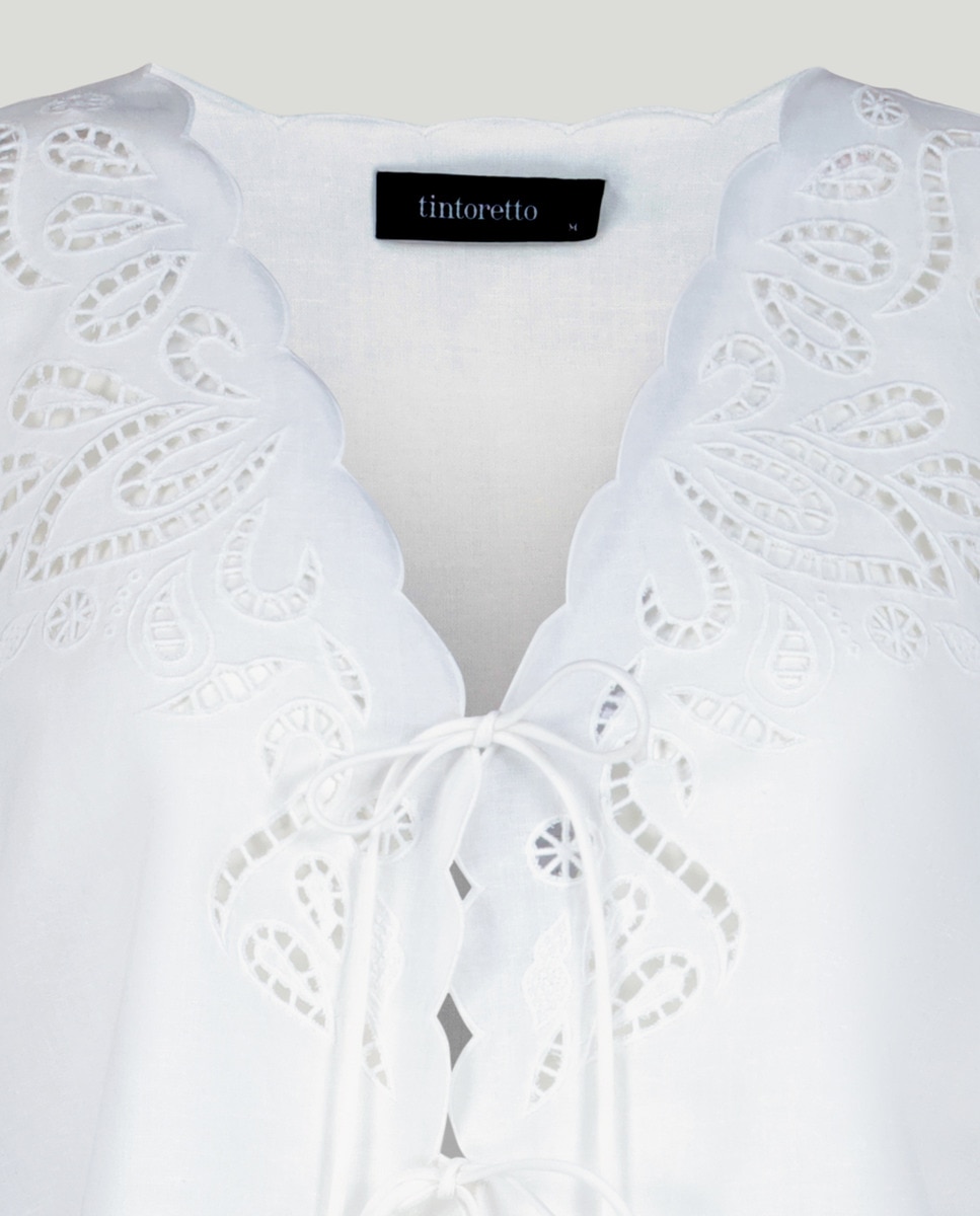 Blusa de Manga Curta com Bordados Branco-marfim-5