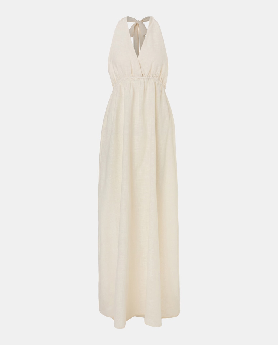 Vestido Comprido com Gola Halter Branco-marfim-4