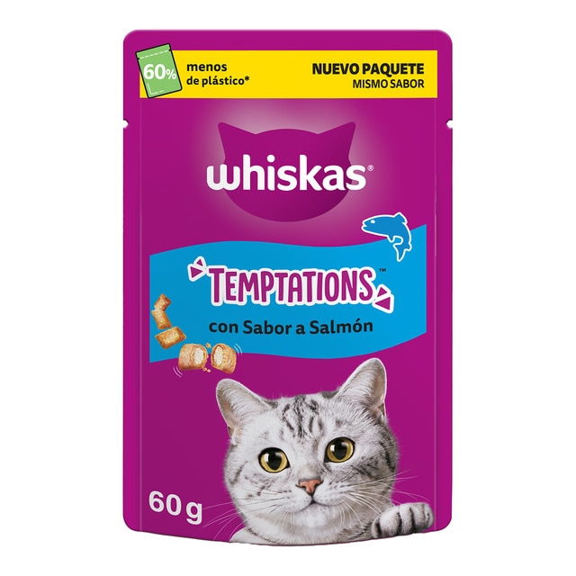 Imagen 0 de Snack para gatos Whiskas Temptations salmón 60 g
